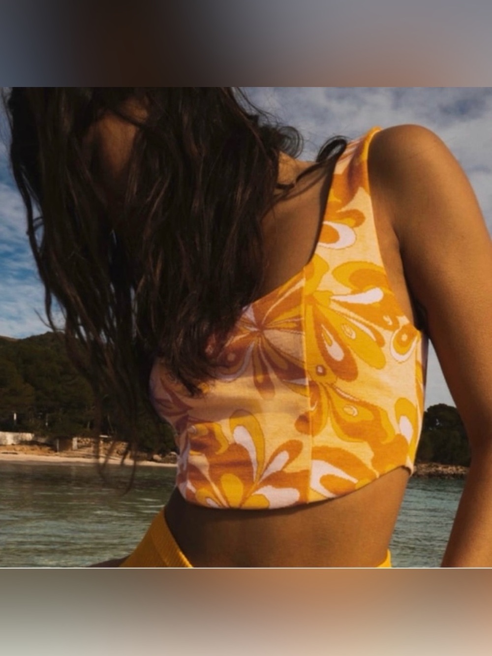 Zara Jacquard Crop Top Orange Size Small